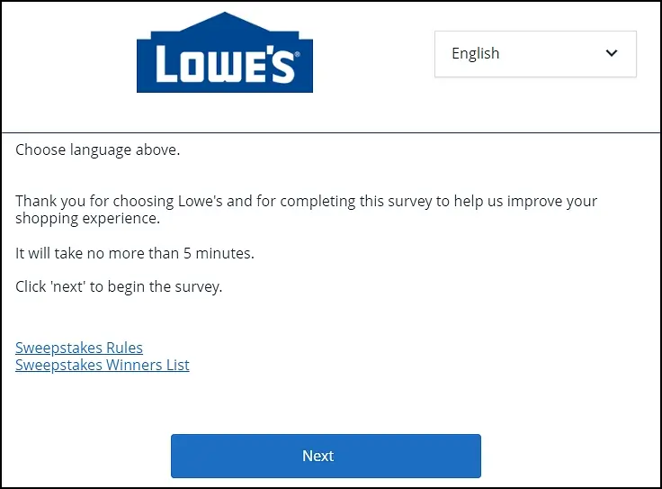 lowes.com survey page
